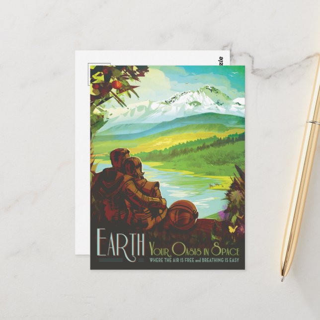 Sci-Fi Travel Ad, Planet Earth Postcard (Front/Back In Situ)