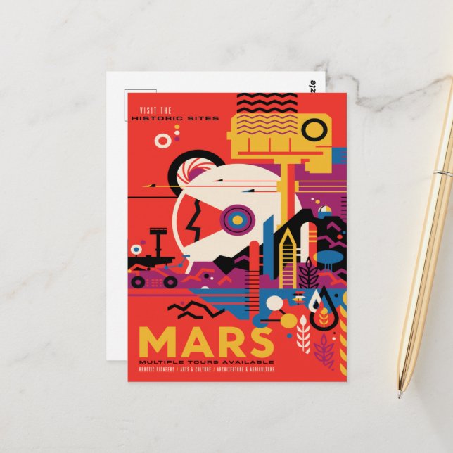 Sci-Fi Travel Ad, Planet Mars Postcard (Front/Back In Situ)