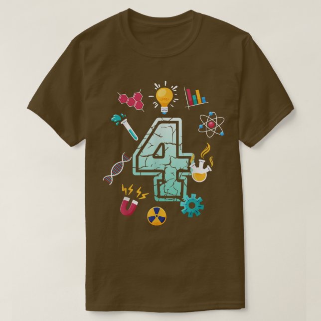 Science 4 Year Old Birthday School Party Scientifi T-Shirt (Design Front)