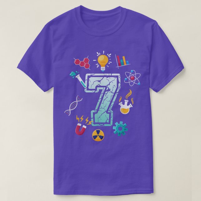 Science 7 Year Old Birthday School Party Scientifi T-Shirt (Design Front)