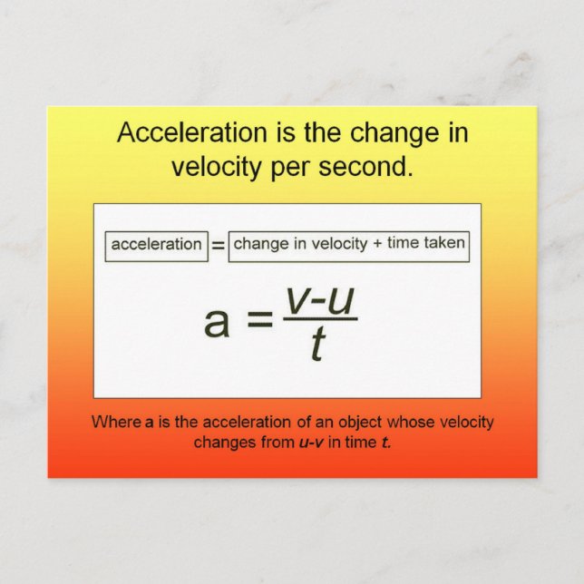 Science, Acceleration is the increase in velocity Postcard (Front)