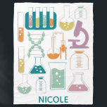 Science and Chemistry School Art Personalised Fleece Blanket<br><div class="desc">Cute chemistry and science designs,  personalised with your name.</div>