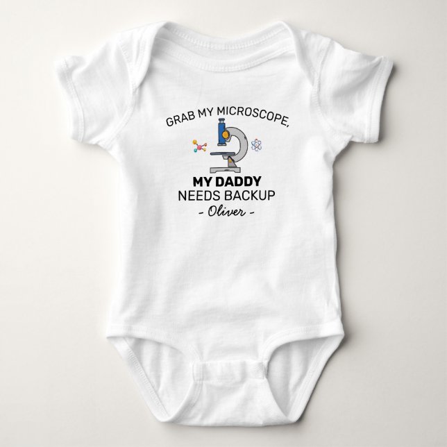Science Baby Shower Reveal Grab My Microscope Bodysuit (Front)