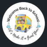 Science Back to School sticker<br><div class="desc">Bring fun and curiosity to the new school year with this playful science-themed sticker! Featuring a cheerful yellow school bus and cute science beakers,  this sticker is perfect for students and science-loving teachers alike.</div>