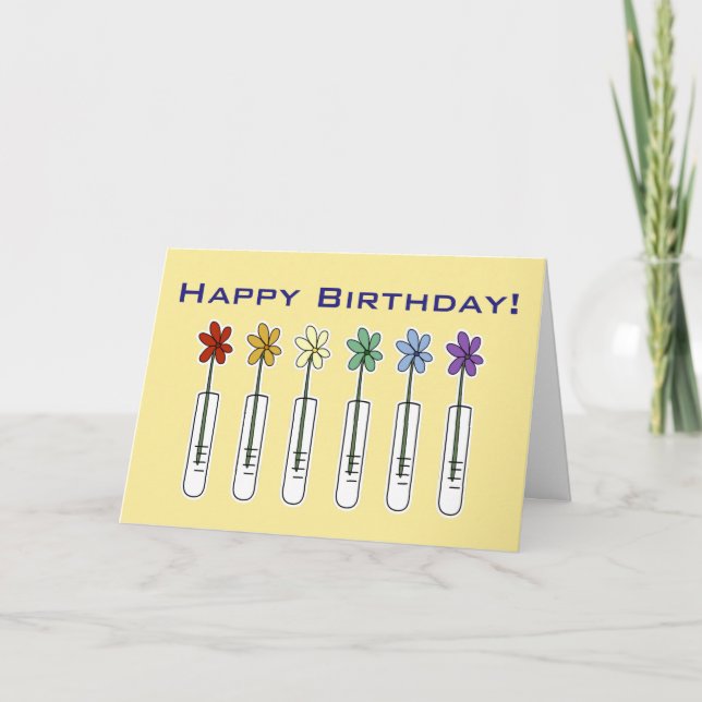 Science Beaker with Flowers Funny Birthday Card (Front)