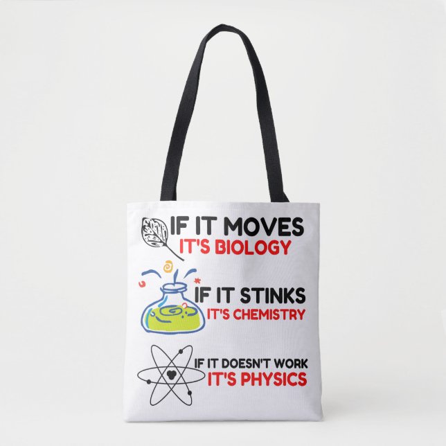 Science BIOLOGY CHEMISTRY PHYSICS Tote Bag (Front)