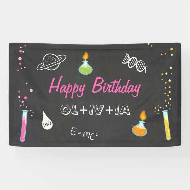 Science birthday banner Experiment Lab Party Girl (Horizontal)