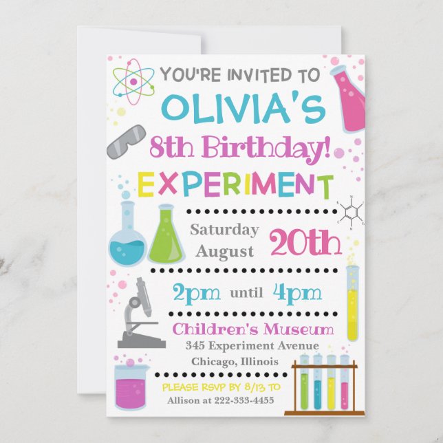 Science Birthday Invitation | Science Invite (Front)