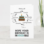 Science Birthday Kreb's Cycle Biology Cake Teacher Card<br><div class="desc">Science themed birthday card with an illustration of the Kreb's cycle, an important step in cellular respiration. Text on the front reads " Hope your Birthday is InKREBible." Colourful birthday cake with a candle in the centre. Inside text is editable and reads "Happy Birthday." Great for science teachers, lab partners...</div>