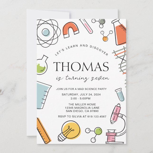 Science Birthday Party Invitation • Mad Science (Front)