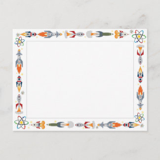 Science border vintage rockets and atom border postcard