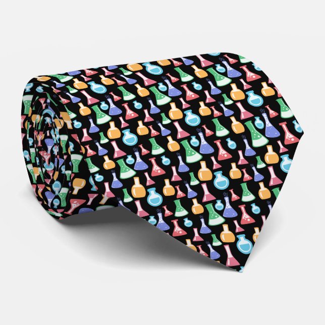 Science Chemistry Colourful Pattern Teacher Black  Tie (Rolled)