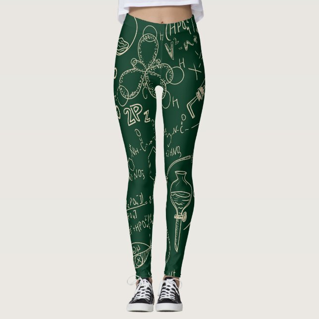 Science, chemistry, vintage laboratory pattern leggings (Front)