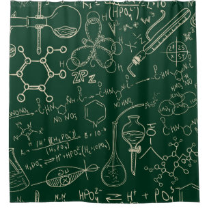 Science, chemistry, vintage laboratory pattern shower curtain