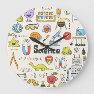 Science Doodles: Hand-Drawn School Set. Large Clock