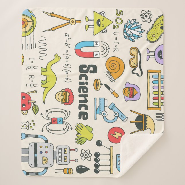 Science Doodles: Hand-Drawn School Set. Sherpa Blanket (Front)