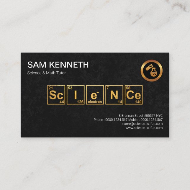 Science Elements Periodic Table Black Grunge Business Card (Front)
