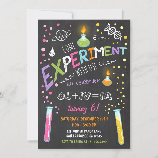 Science Experiment Birthday Invitation Girl (Front)