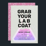 Science Experiment Flask Neon Pink Girl Birthday Invitation<br><div class="desc">This cool  "grab your lab coat" science birthday experiment party invitation for girls features a light grey background with a flask. The reverse side features a pink background with molecule patterns. Personalise for your needs. You can find matching products at my store.</div>