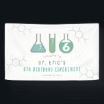 Science Experiment Green Boy Birthday Welcome Banner<br><div class="desc">This cool "birthday experiment" boy's science birthday party welcome banner features a white background with flasks,  and a test tube in green. Personalise for your needs. You can find matching products at my store.</div>