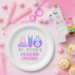 Science Experiment Neon Pink Girl Birthday Paper Plate<br><div class="desc">This cool "birthday experiment" girl's science birthday party paper plate features a white background with flasks,  and a test tube in neon pink. Personalise for your needs. You can find matching products at my store.</div>