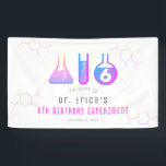 Science Experiment Neon Pink Girl Birthday Welcome Banner<br><div class="desc">This cool "birthday experiment" girl's science birthday party welcome banner features a white background with flasks,  and a test tube in neon pink. Personalise for your needs. You can find matching products at my store.</div>