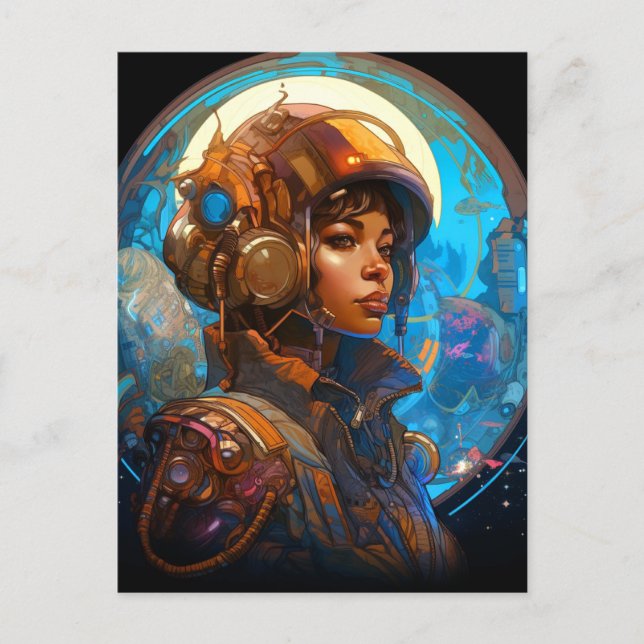Science Fiction Black Woman Pilot Futuristic Postcard (Front)