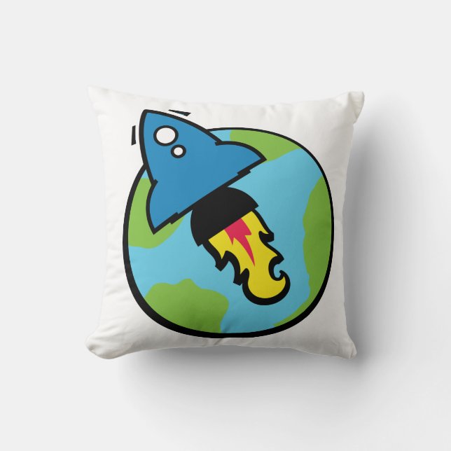 Science fiction cartoon Rocket And Planet Cushion (Front)