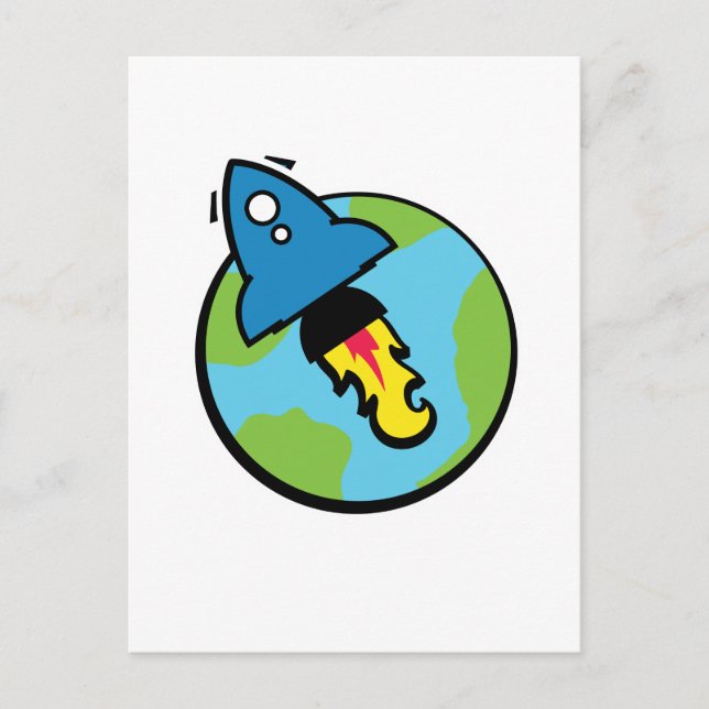Science fiction cartoon Rocket And Planet Postcard (Front)