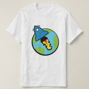 Science fiction cartoon Rocket And Planet T-Shirt