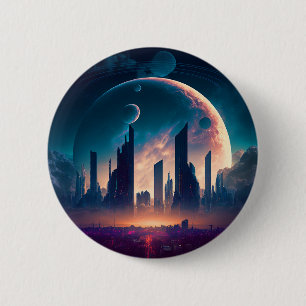 Science Fiction Cyberpunk Space City 6 Cm Round Badge