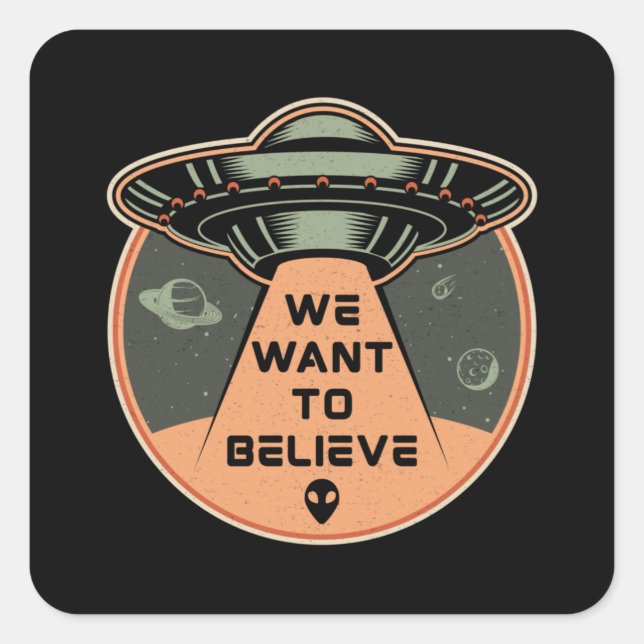 Science Fiction Day Space Science Alien Stars Gift Square Sticker (Front)