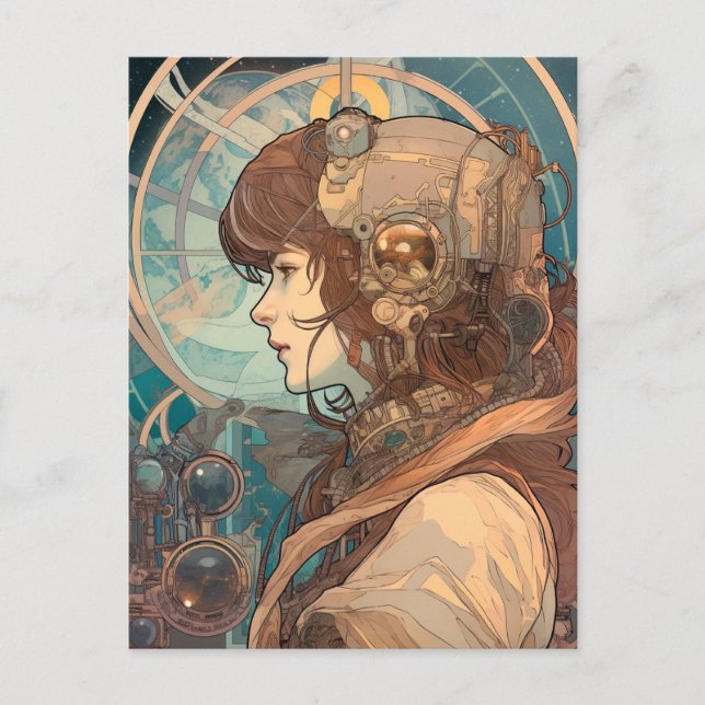 Science Fiction Fantasy Sci-Fi Art Nouveau Lady Postcard (Front)
