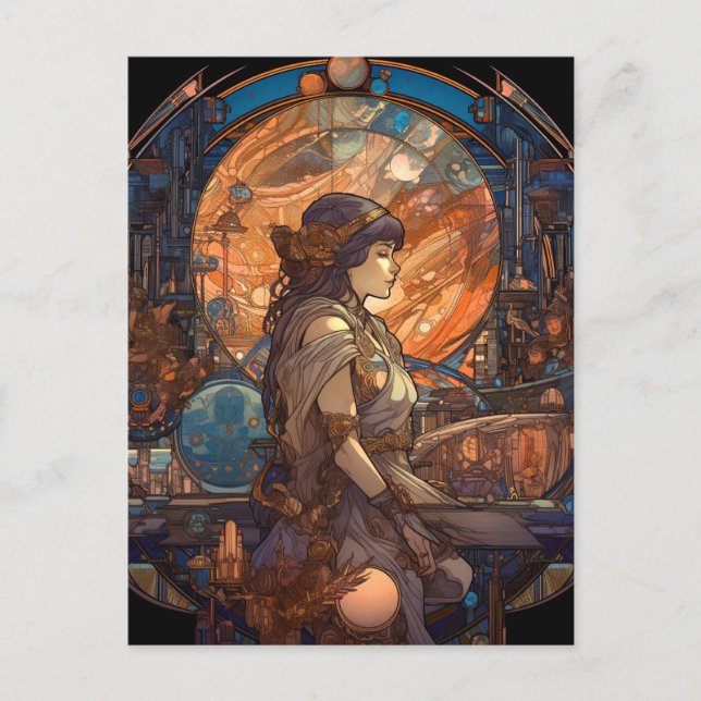 Science Fiction Fantasy Sci-Fi Art Nouveau Lady Postcard (Front)