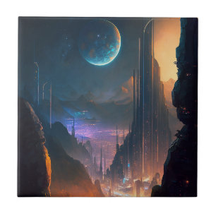 Science Fiction Futuristic City Ceramic Tile