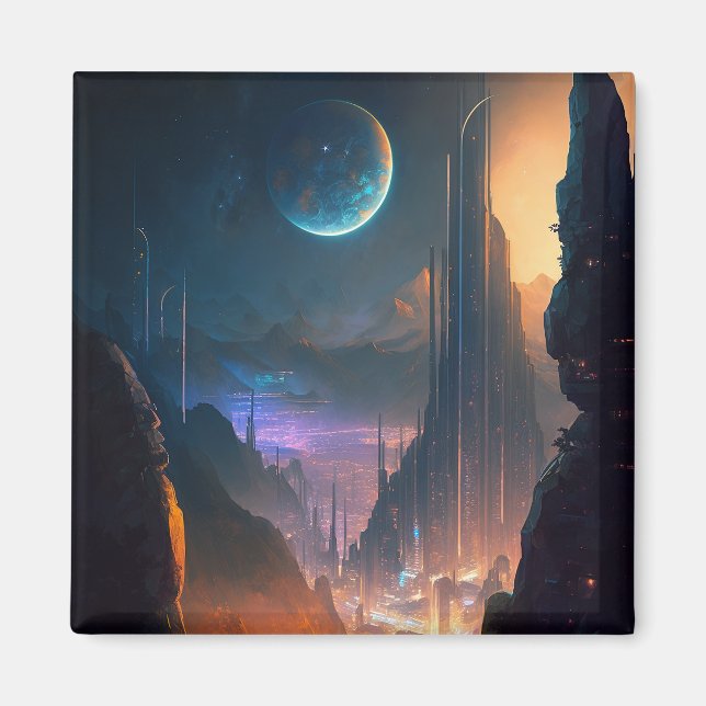 Science Fiction Futuristic City Magnet (Front)