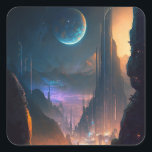 Science Fiction Futuristic City Square Sticker<br><div class="desc">Fantasy art products by The Lunarium.</div>