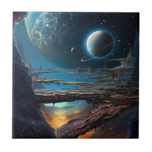 Science Fiction Futuristic Outer Space City Tile