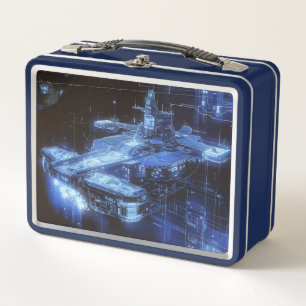 Science Fiction Ship Blueprint Metal Lunch Box