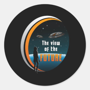 Science Fiction Ufo Space Alien Sci-Fi Funny Gift Classic Round Sticker