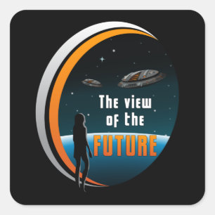 Science Fiction Ufo Space Alien Sci-Fi Funny Gift Square Sticker