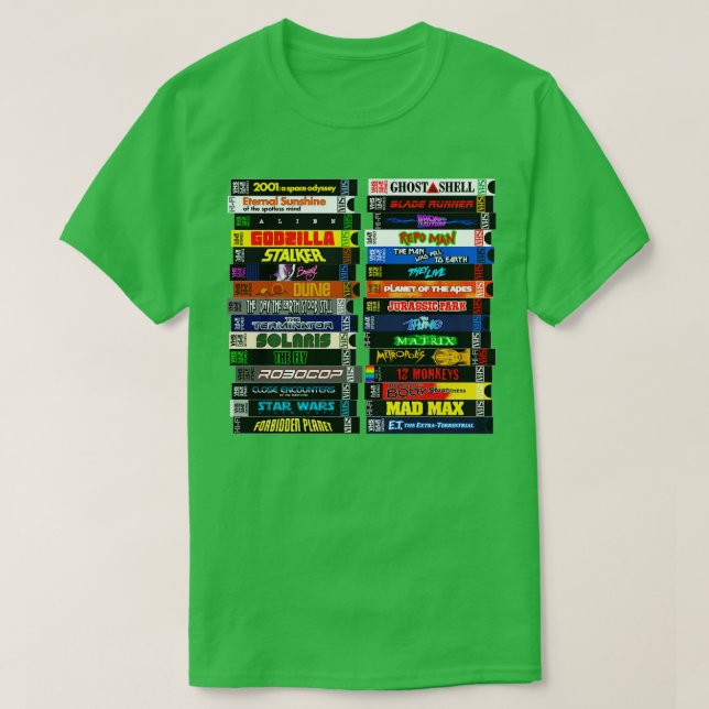 Science Fiction VHS Stack T-Shirt (Design Front)