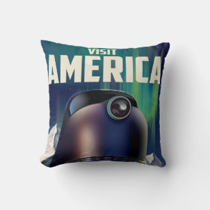 Science fiction Visit america travel poster Cushion