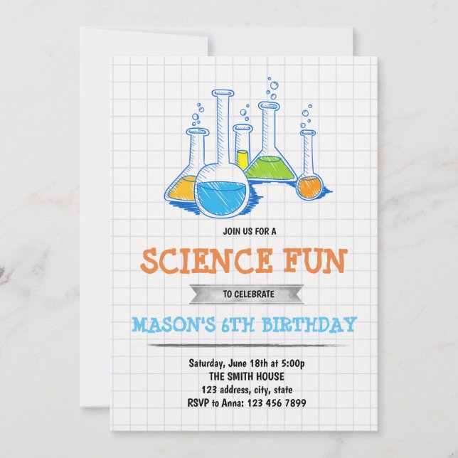 Science fun birthday invitation (Front)