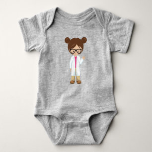 Science Girl, Scientist, Cute Girl, Brown Hair Baby Bodysuit