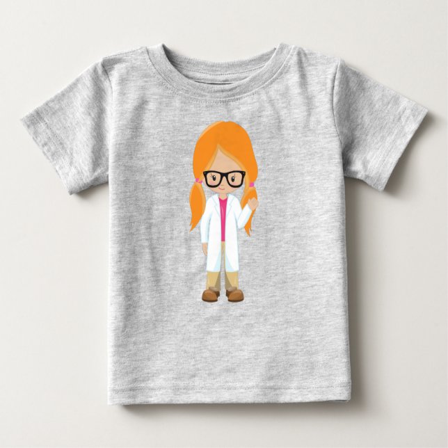 Science Girl, Scientist, Cute Girl, Orange Hair Baby T-Shirt (Front)