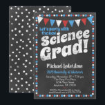 Science Graduation Party Invitation Red Blue<br><div class="desc">A fun and unique science degree graduation party invitation in chalkboard style with red,  white and blue flags and a whimsical polka-dot border with dots on the back.</div>