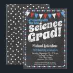 Science Graduation Party Invitation Red Blue<br><div class="desc">A fun and unique science degree graduation party invitation in chalkboard style with red,  white and blue flags and a whimsical polka-dot border with dots on the back.</div>