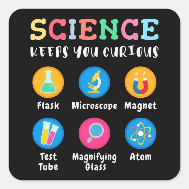 Science keeps you curious square sticker (Front)