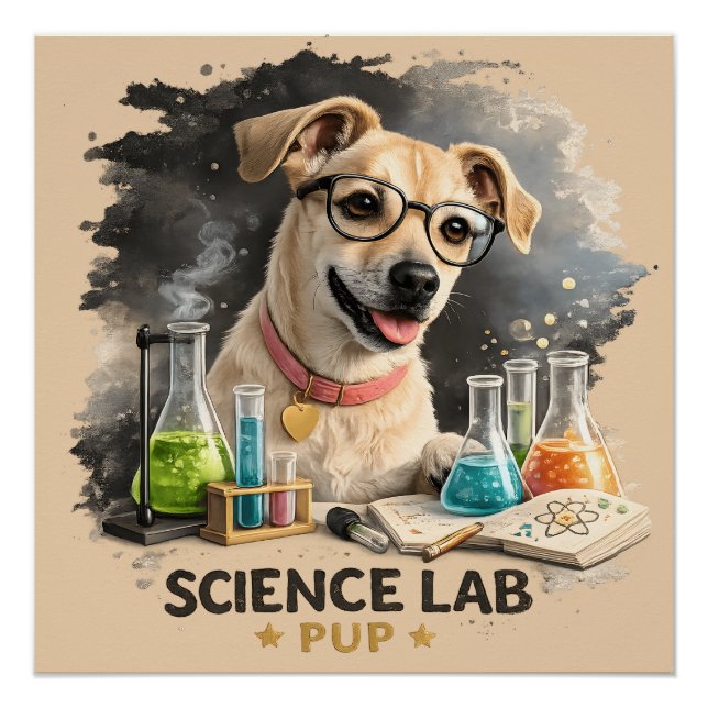 Science Lab Superstar Cute Dog with Glasses Poster (Front)